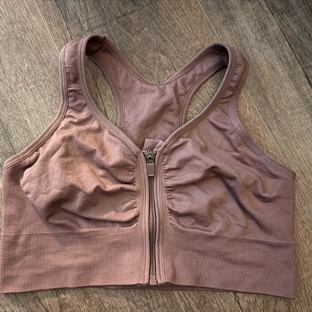 Women's Mauve Zip-Front Sports Bra